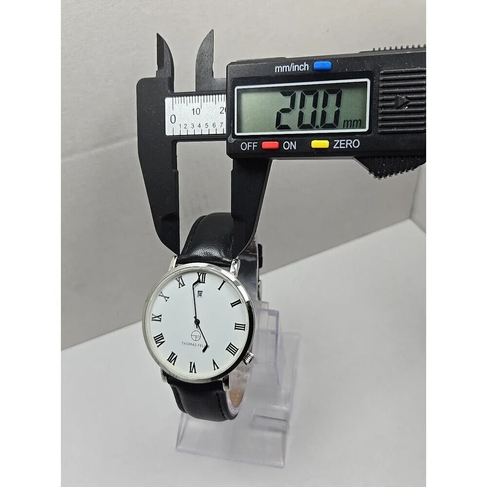 Thomas Felice 40mm 5ATM Roman Date Hockey Stick Hands Watch Silver New Battery